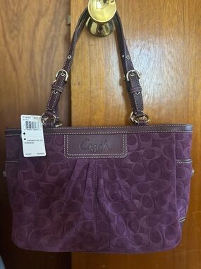 Authentic brand new with tags! Coach Plum Suede Signature Shoulder Bag
